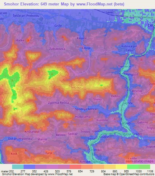 Smohor,Slovenia Elevation Map