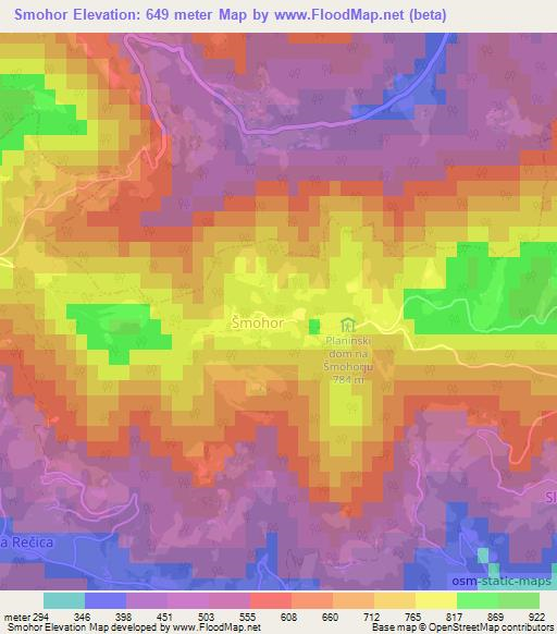 Smohor,Slovenia Elevation Map