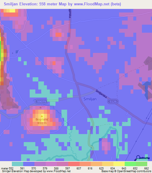 Smiljan,Croatia Elevation Map