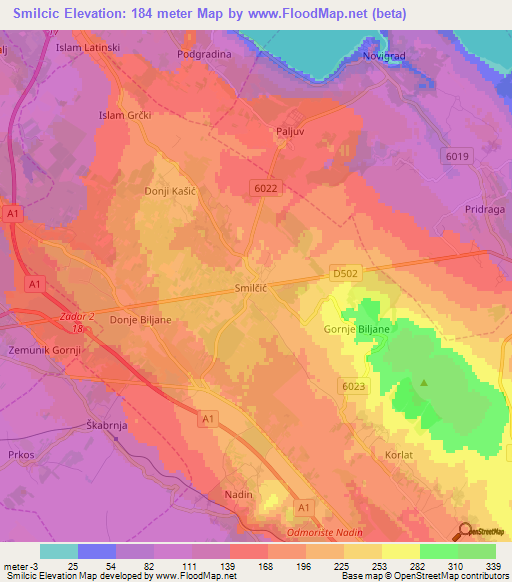 Smilcic,Croatia Elevation Map