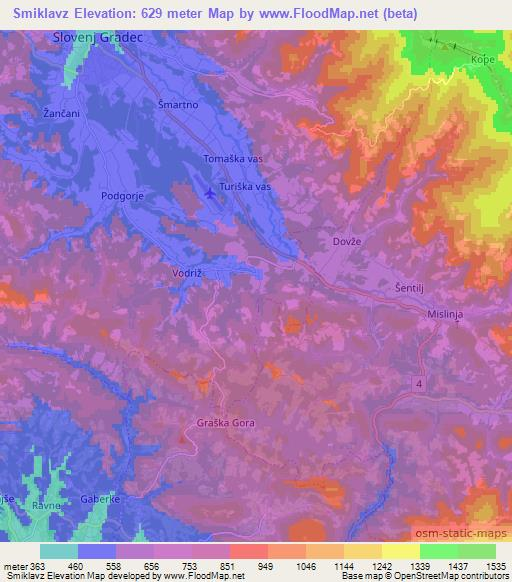 Smiklavz,Slovenia Elevation Map