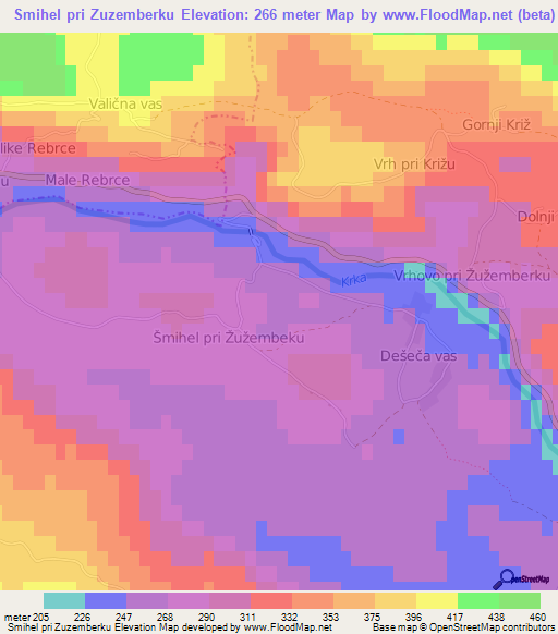 Smihel pri Zuzemberku,Slovenia Elevation Map