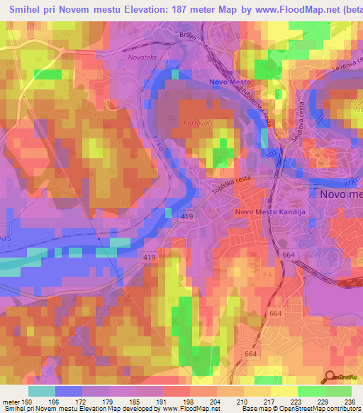 Smihel pri Novem mestu,Slovenia Elevation Map