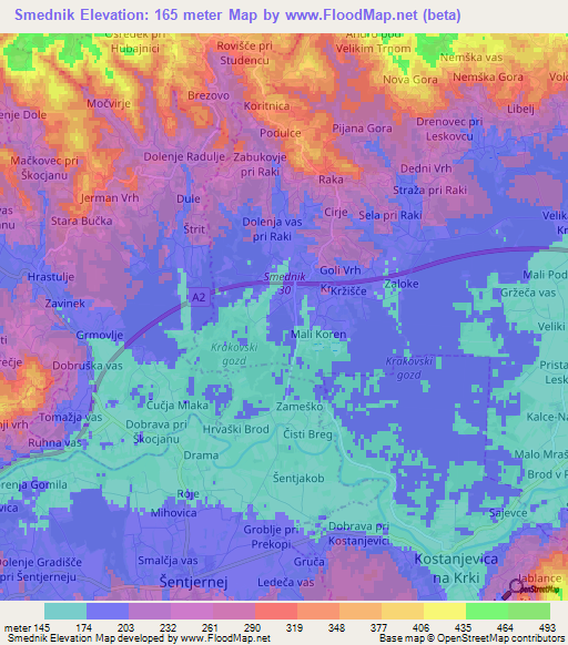 Smednik,Slovenia Elevation Map