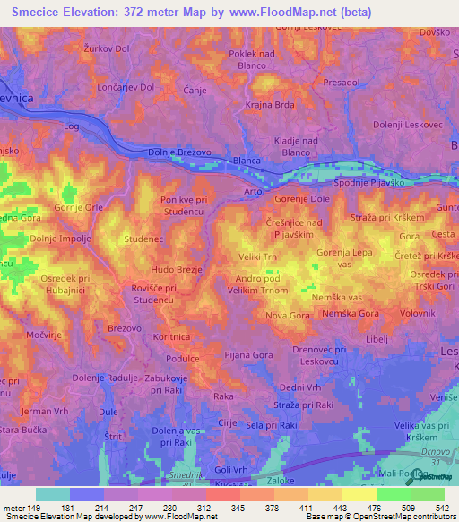 Smecice,Slovenia Elevation Map