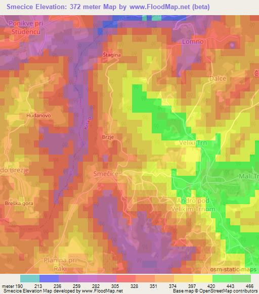 Smecice,Slovenia Elevation Map