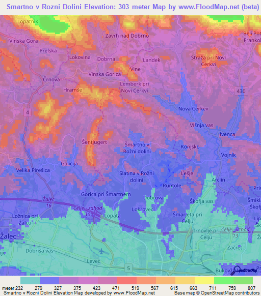 Smartno v Rozni Dolini,Slovenia Elevation Map