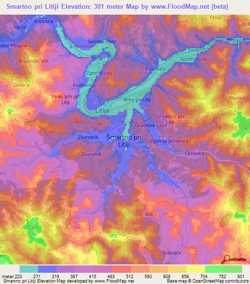 Smartno pri Litiji,Slovenia Elevation Map