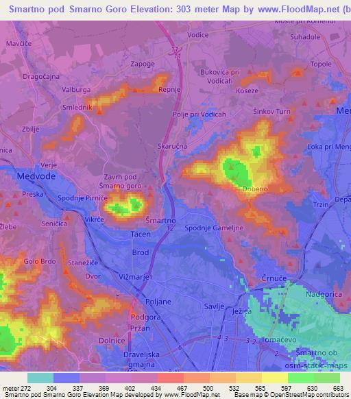 Smartno pod Smarno Goro,Slovenia Elevation Map