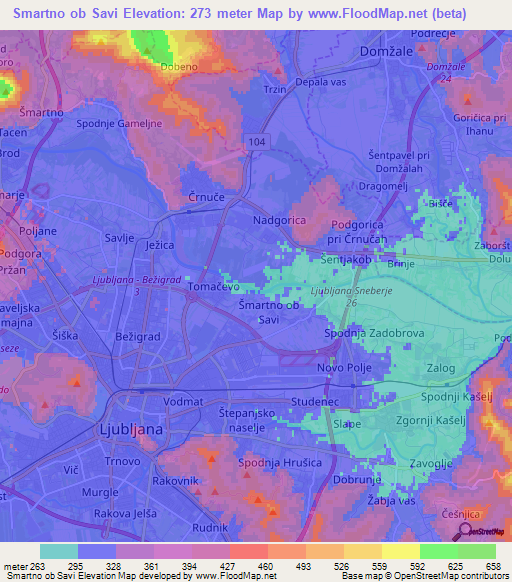 Smartno ob Savi,Slovenia Elevation Map