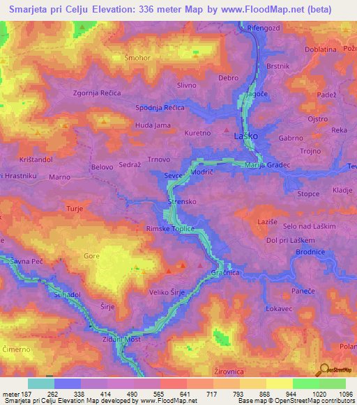 Smarjeta pri Celju,Slovenia Elevation Map