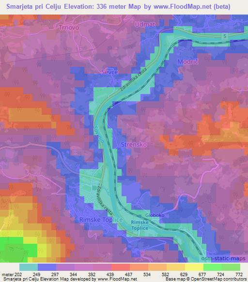 Smarjeta pri Celju,Slovenia Elevation Map