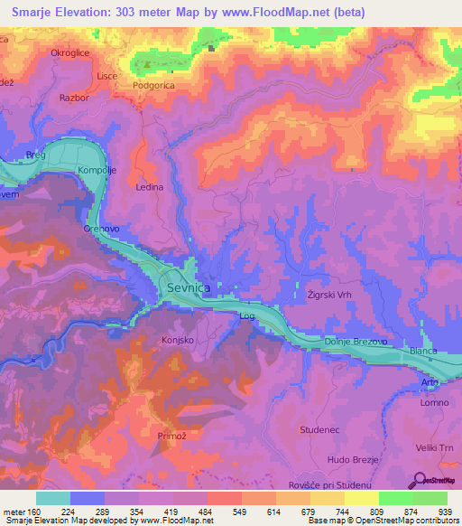 Smarje,Slovenia Elevation Map