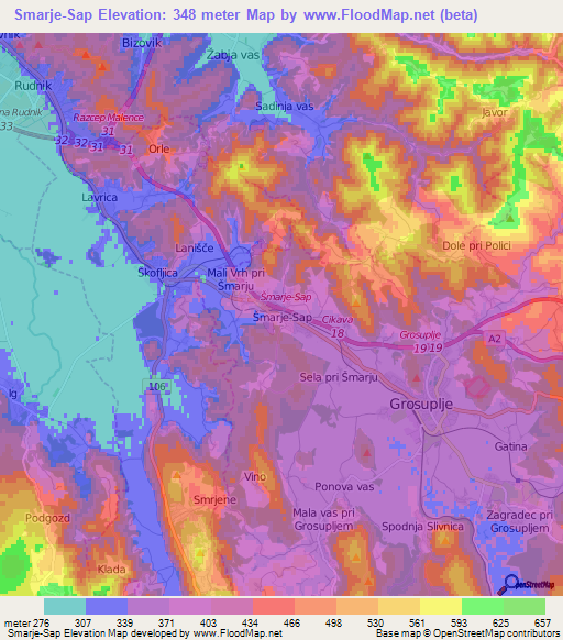 Smarje-Sap,Slovenia Elevation Map