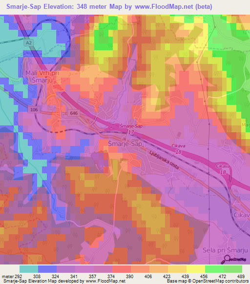 Smarje-Sap,Slovenia Elevation Map