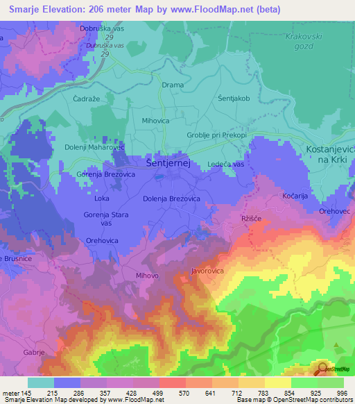 Smarje,Slovenia Elevation Map