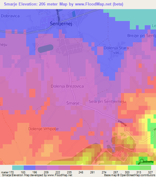 Smarje,Slovenia Elevation Map