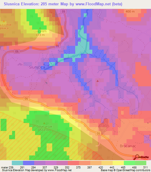 Slusnica,Croatia Elevation Map