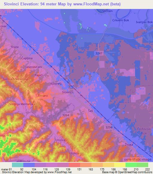 Slovinci,Croatia Elevation Map