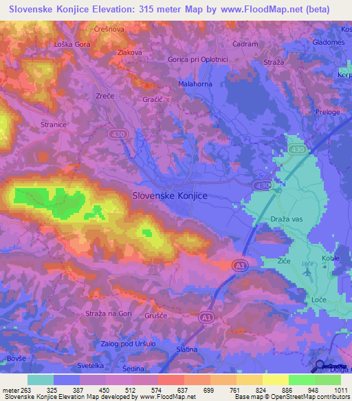 Slovenske Konjice,Slovenia Elevation Map