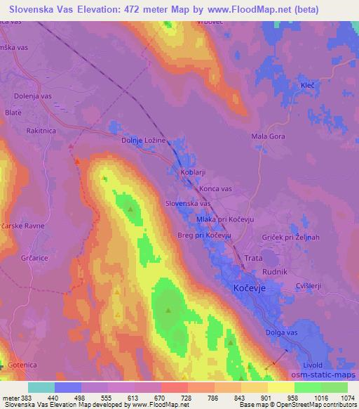 Slovenska Vas,Slovenia Elevation Map