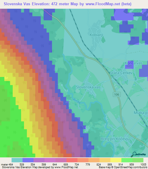 Slovenska Vas,Slovenia Elevation Map