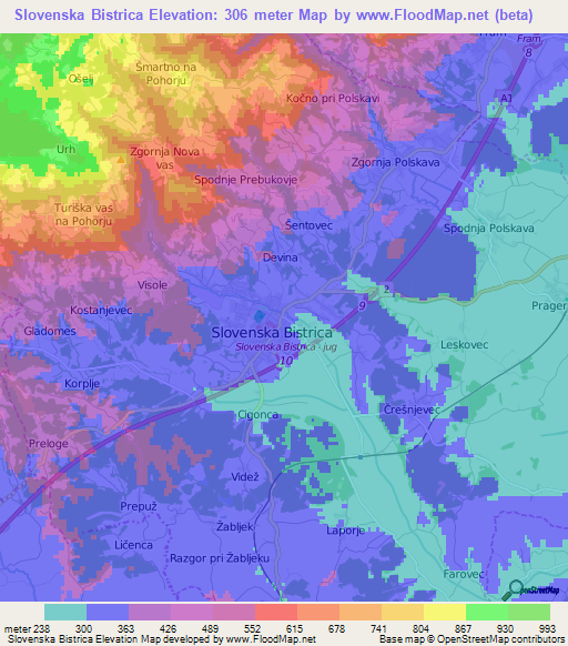 Slovenska Bistrica,Slovenia Elevation Map