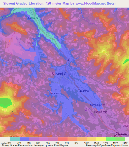 Slovenj Gradec,Slovenia Elevation Map