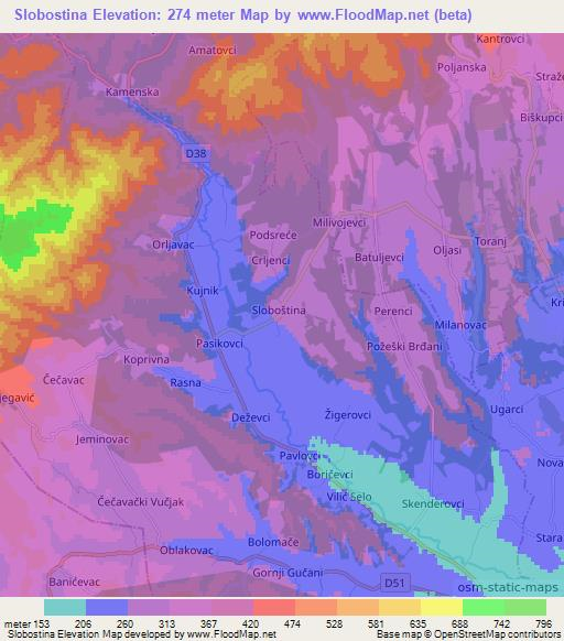 Slobostina,Croatia Elevation Map