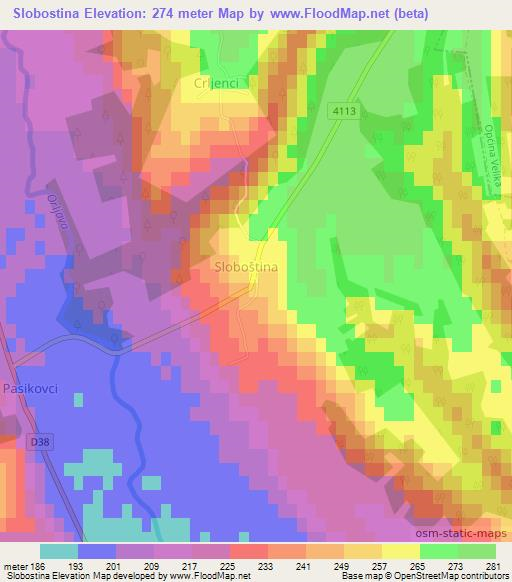 Slobostina,Croatia Elevation Map