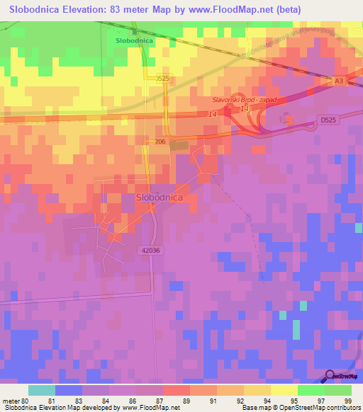 Slobodnica,Croatia Elevation Map