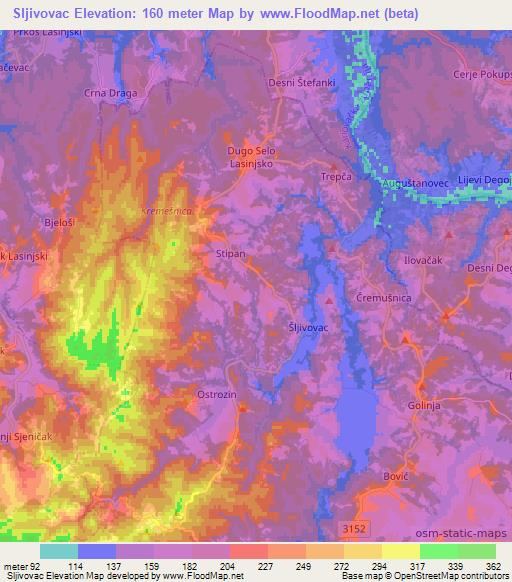 Sljivovac,Croatia Elevation Map