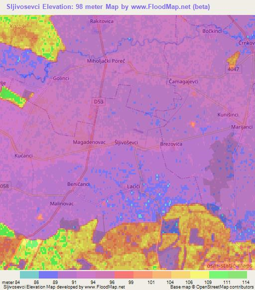 Sljivosevci,Croatia Elevation Map