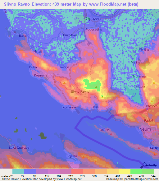 Slivno Ravno,Croatia Elevation Map