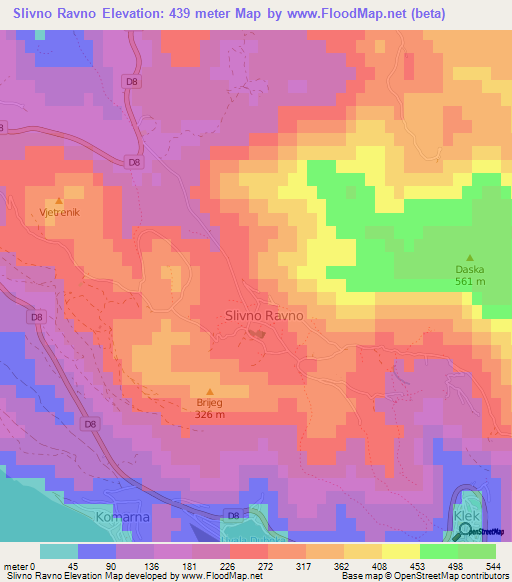 Slivno Ravno,Croatia Elevation Map