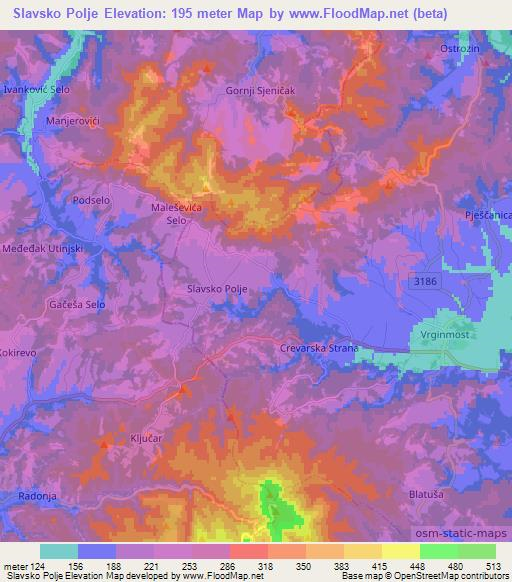 Slavsko Polje,Croatia Elevation Map