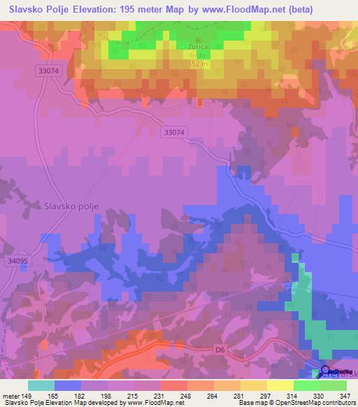 Slavsko Polje,Croatia Elevation Map