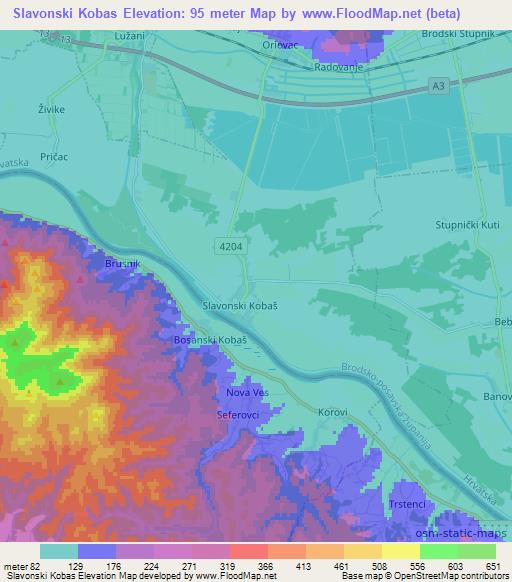 Slavonski Kobas,Croatia Elevation Map