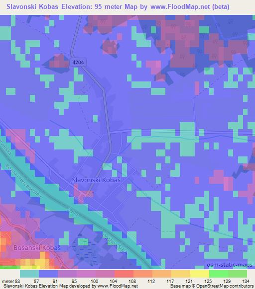 Slavonski Kobas,Croatia Elevation Map