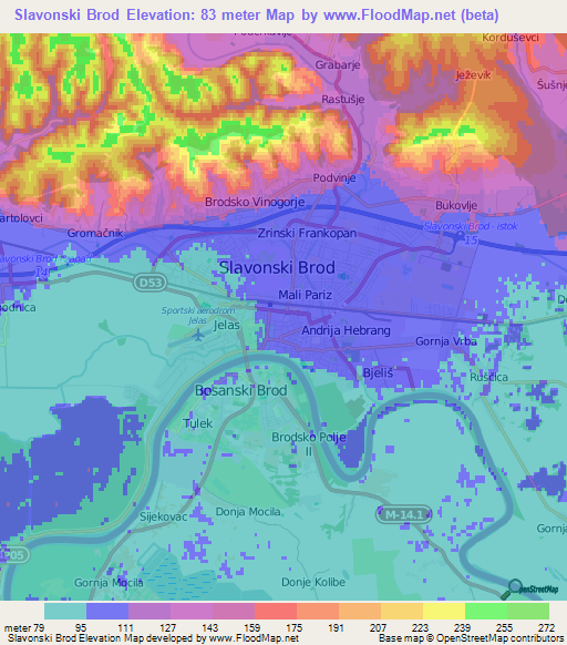 Slavonski Brod,Croatia Elevation Map