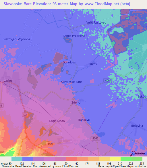 Slavonske Bare,Croatia Elevation Map