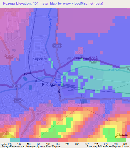 Pozega,Croatia Elevation Map