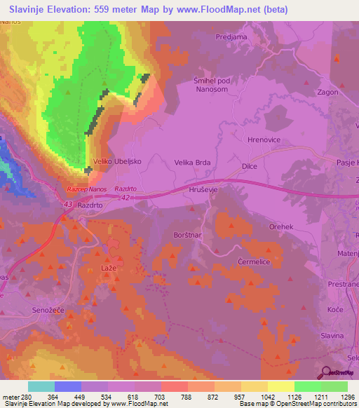 Slavinje,Slovenia Elevation Map