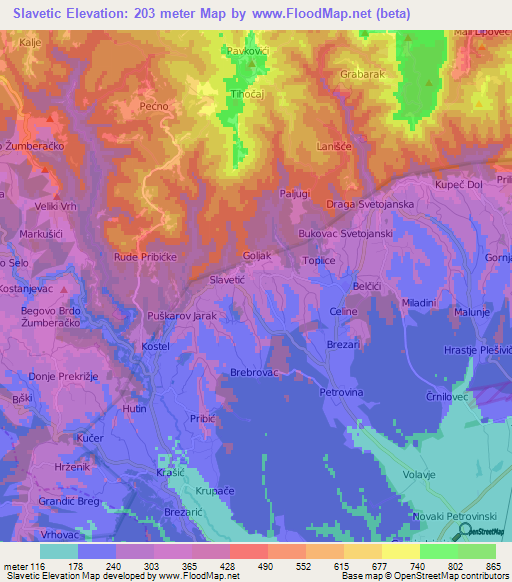 Slavetic,Croatia Elevation Map