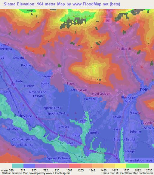 Slatna,Slovenia Elevation Map