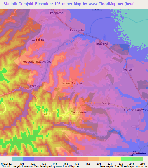 Slatinik Drenjski,Croatia Elevation Map