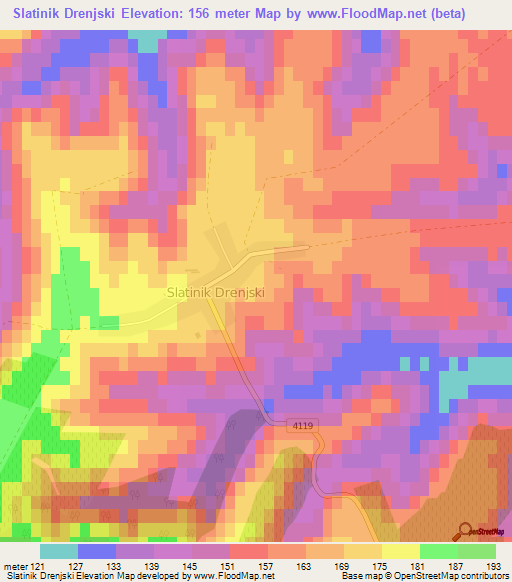 Slatinik Drenjski,Croatia Elevation Map