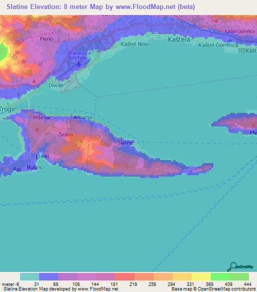 Slatine,Croatia Elevation Map