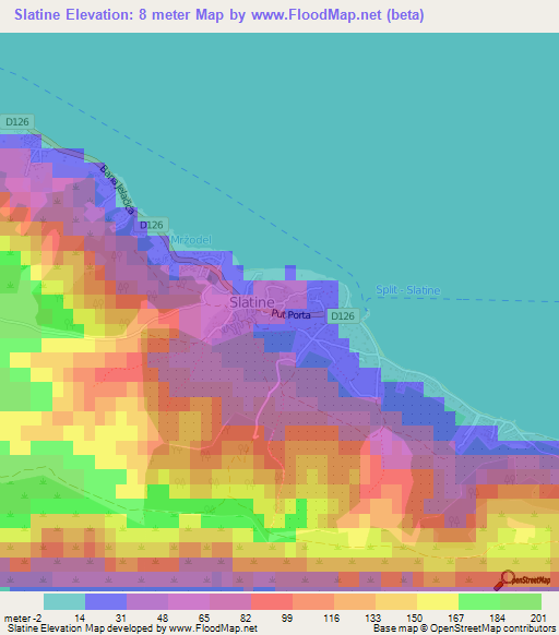 Slatine,Croatia Elevation Map