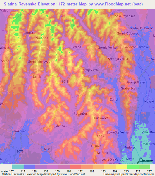 Slatina Ravenska,Croatia Elevation Map